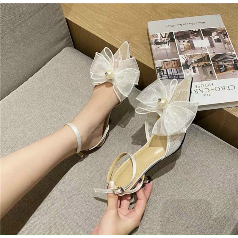 Giày ren nơ voan to đính ngọc tiểu thư (chat trước check size)