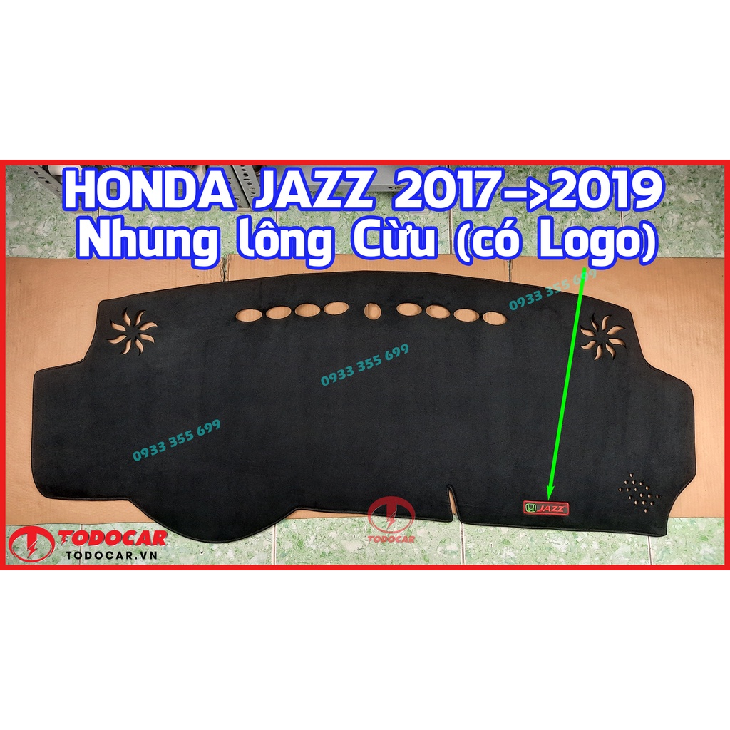 Thảm Taplo HONDA JAZZ bằng Nhung lông Cừu, Da vân Carbon, Da vân Gỗ 2017 2018 2019