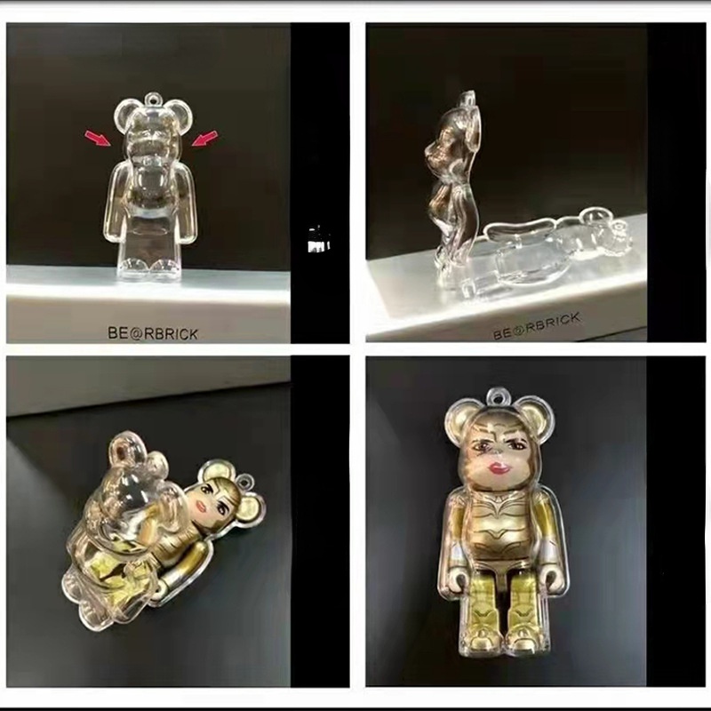 Vỏ Bảo Vệ Hộp Sạc Tai Nghe Airpods 100% Trong Suốt Kèm Móc Khóa Hình bearbrick Độc Đáo