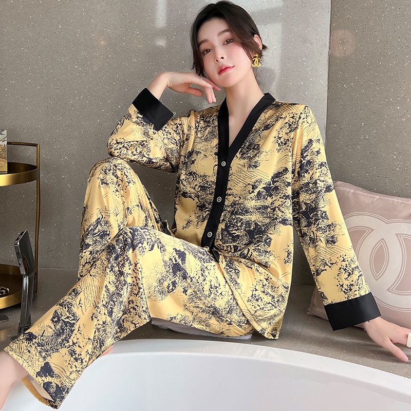 Bộ đồ ngủ dài tay vải lụa lạnh thiết kế mới thời trang mùa xuân dành cho nữ 2022