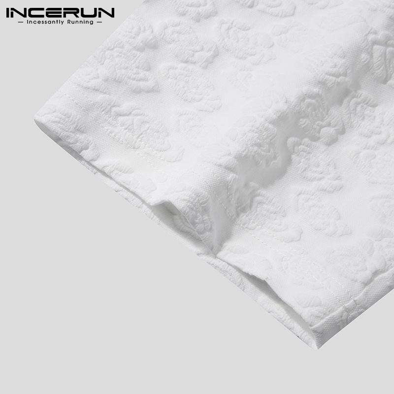 Áo thun INCERUN tay lửng màu trơn in nổi phong cách Nhật Bản sành điệu cho nam