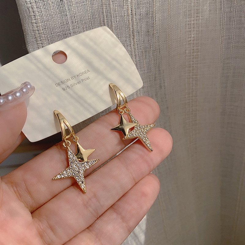 Bông Tai Mạ Bạc 925 Hình Ngôi Sao Đính Kim Cương Thời Trang Hàn Quốc