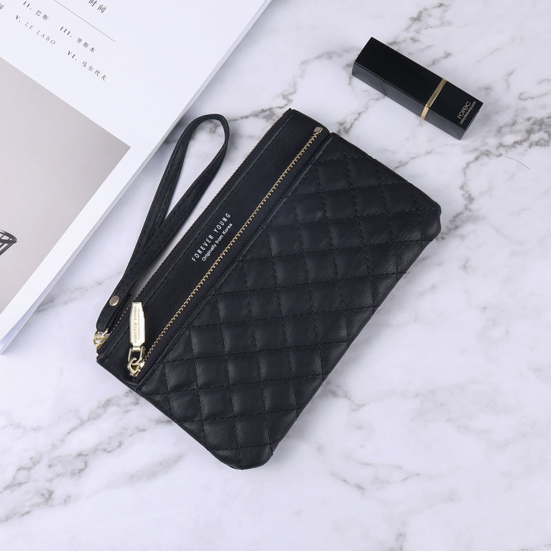 Ví Cầm Tay Dáng Dài Màu Trơn Có Khóa Kéo Đính Đá Đơn Giản Thời Trang Cho Nữ