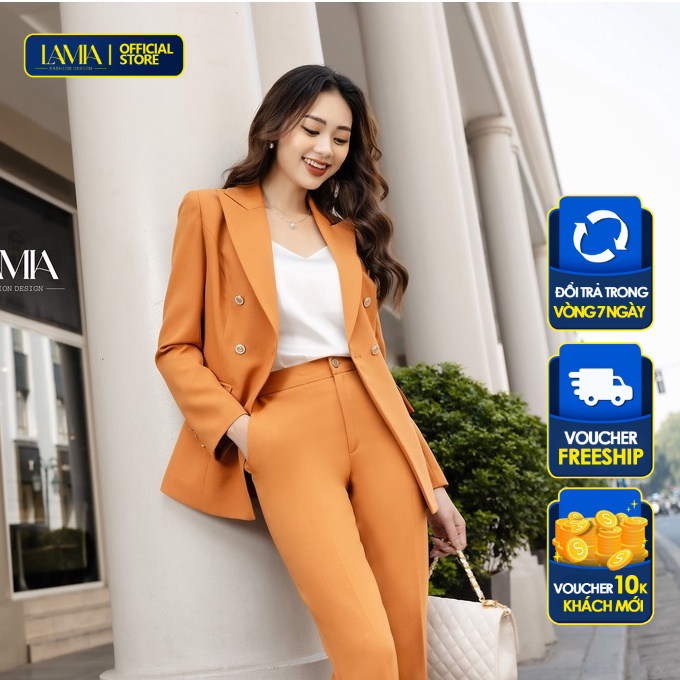 Set vest công sở nữ Lamia Design LE115 màu cam cháy dáng ôm nhẹ hiện đại lịch sự
