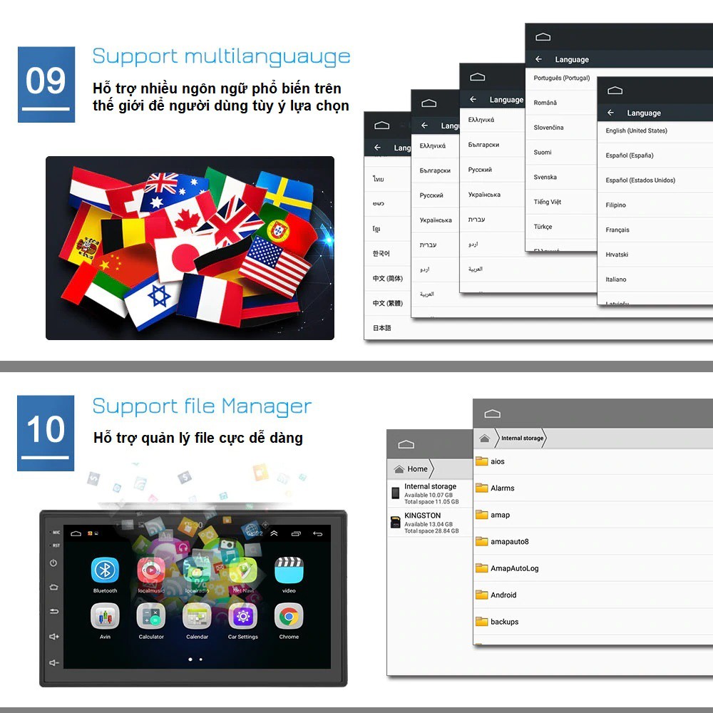 (Hỗ trợ tiếng Việt) Màn hình ô tô 7 inch chạy Android 9.1 có tiếng Việt tích hợp phần mềm chỉ đường
