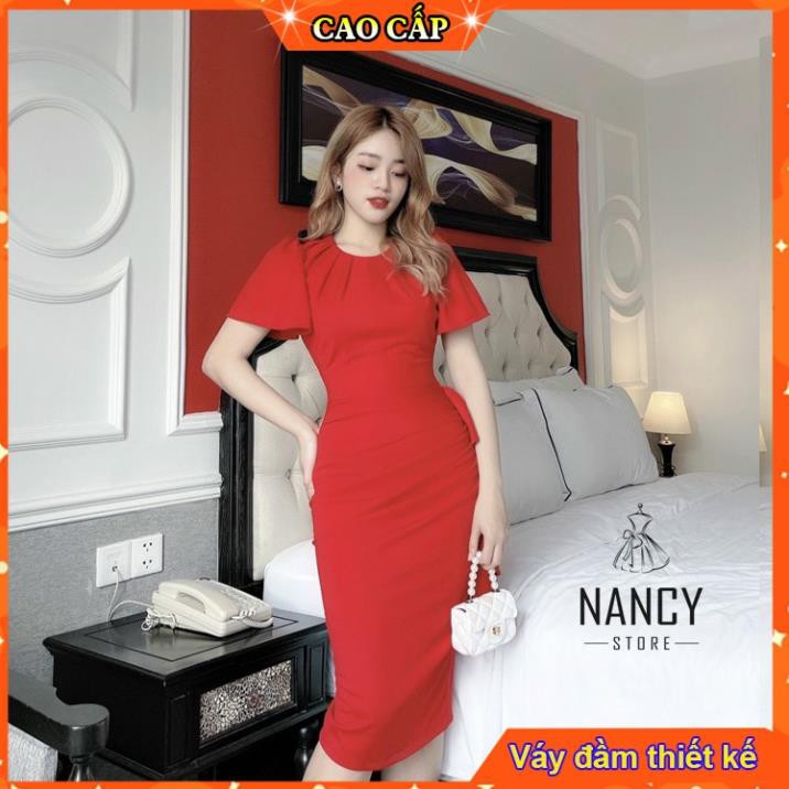 Váy đầm nữ body cổ tròn, tay ngắn,  cao cấp sang chảnh dự tiệc công sở màu đen, đỏ trắng Nancy A36  ྇