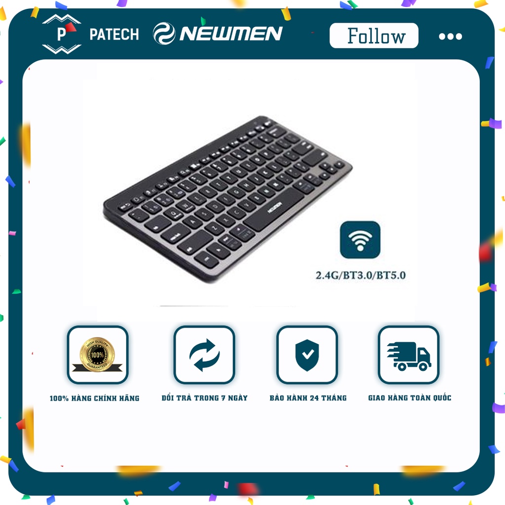 Bàn phím mini không dây Newmen BT713 2 chế độ kết nối (2.4Ghz/Bluetooth 5.0),mỏng, nhỏ, nhẹ thuận tiện mang theo