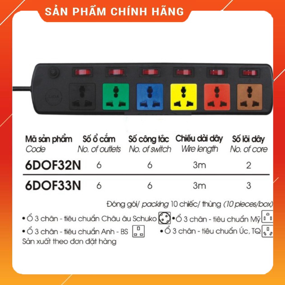 [chính hãng TOTAL] Ổ CẮM LIOA 6 LỖ 3 CHẤU 6 CÔNG TẮC 6DOF33N [ảnh thật 100% từngng chi tiết nhé]