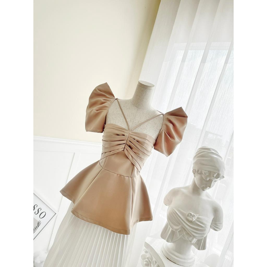 BBSTORE'S Áo Peplum Tay Phồng Dự Tiệc Xếp Ly Ngực Sang Trọng -A1962