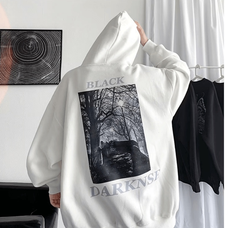 Áo Hoodie Dáng Rộng In Chữ Phong Cách hip hop Đường Phố Hàn Quốc Chất Lượng Cao Cho Nam Cỡ M-5XL