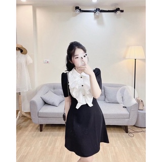 Váy cổ sơ mi xếp ly trắng