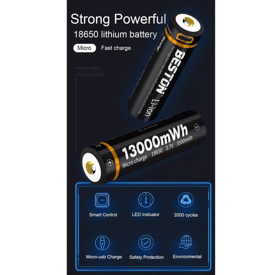 [P66] Pin sạc BESTON 18650 3100mAh 70M-35 có mạch bảo vệ, tích hợp cổng sạc li-ion 3.7v