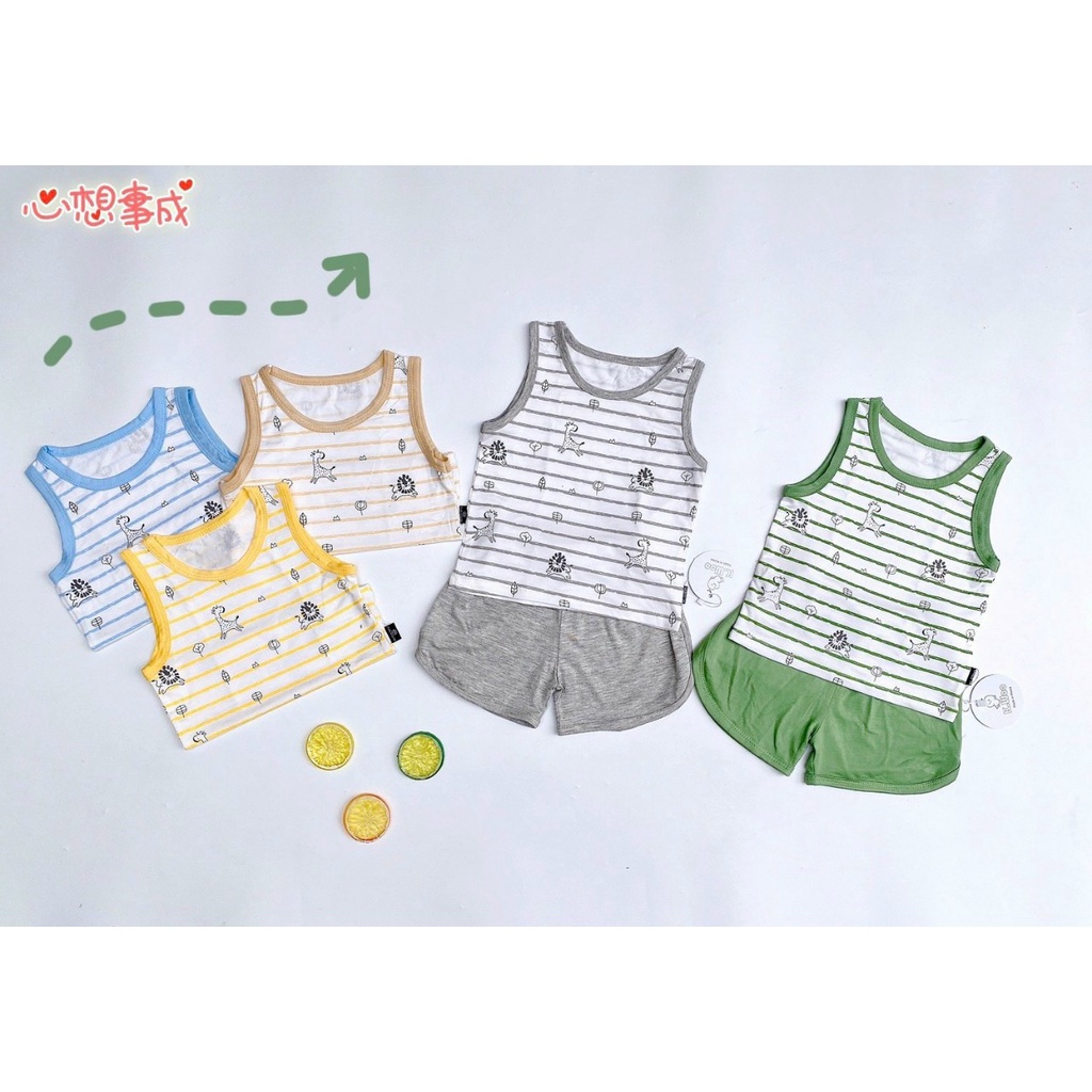 Bộ Ba Lỗ Thun Lạnh Cho Bé Trai Sunkid Họa Tiết Kẻ Ngang Quần Đùi Sọc Dễ Thương K.Woo