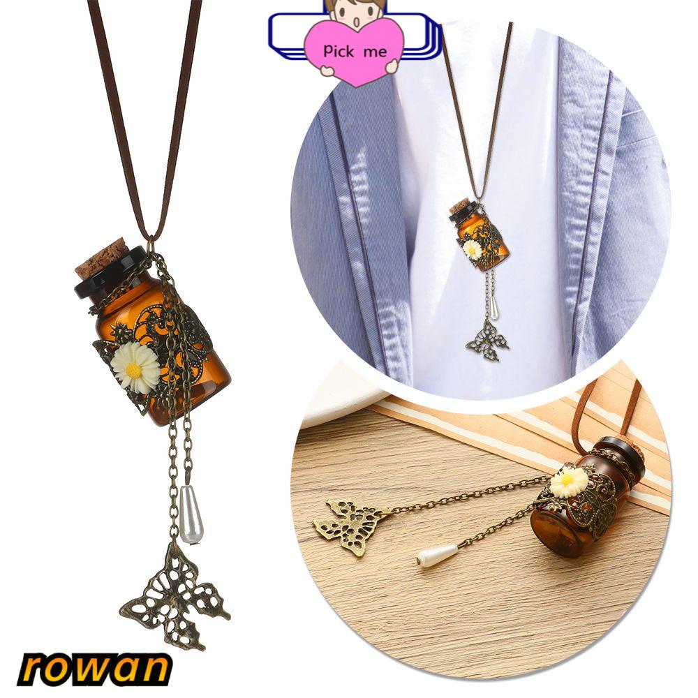 Phụ kiện mặt dây chuyền kiểu lọ ước thủy tinh đóng nút phối chuỗi dây dài và bướm khắc hoa thời trang làm quà tặng