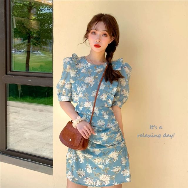 [FREESHIP] váy hoa nhí  chữ A màu xanh cao cấp | BigBuy360 - bigbuy360.vn