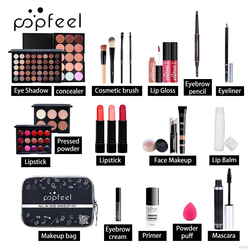 24Pcs Makeup Set Eyeshadow Lip Gloss Lipstick Eyebrow Pencil Concealer Mascara Eyeliner Foundation Brushes Cosmetic Kit with Bag