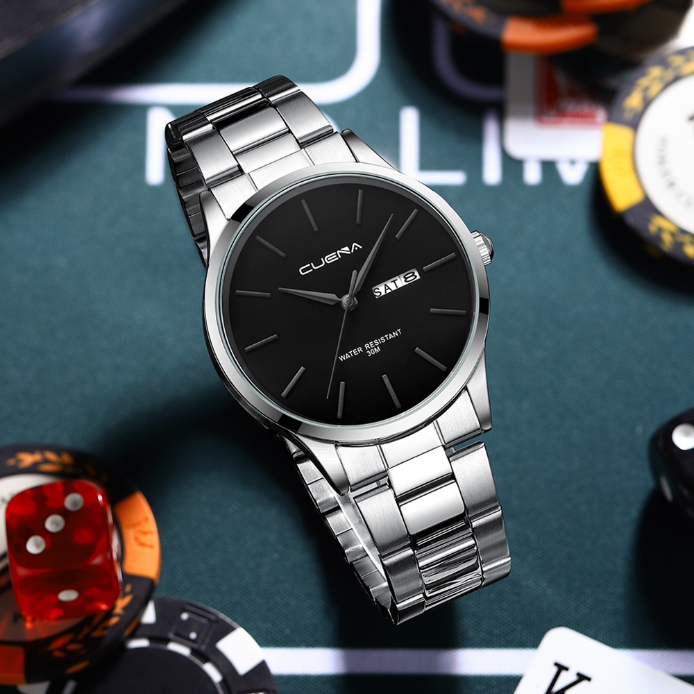 Đồng hồ thạch anh CRRJU 6021 bằng thép không gỉ chống thấm nước thời trang doanh nhân cho nam