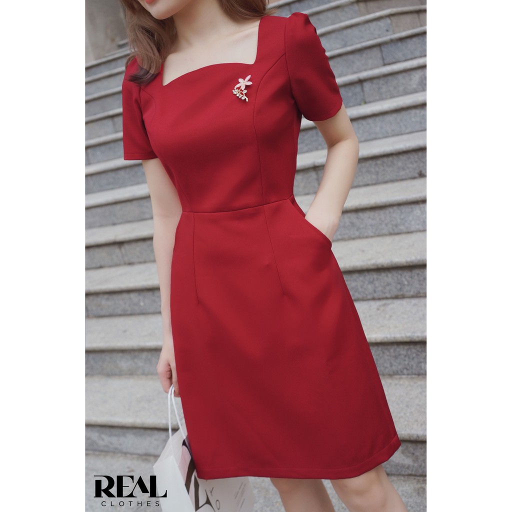 Đầm đi tiệc tôn dáng mine đỏ_REAL