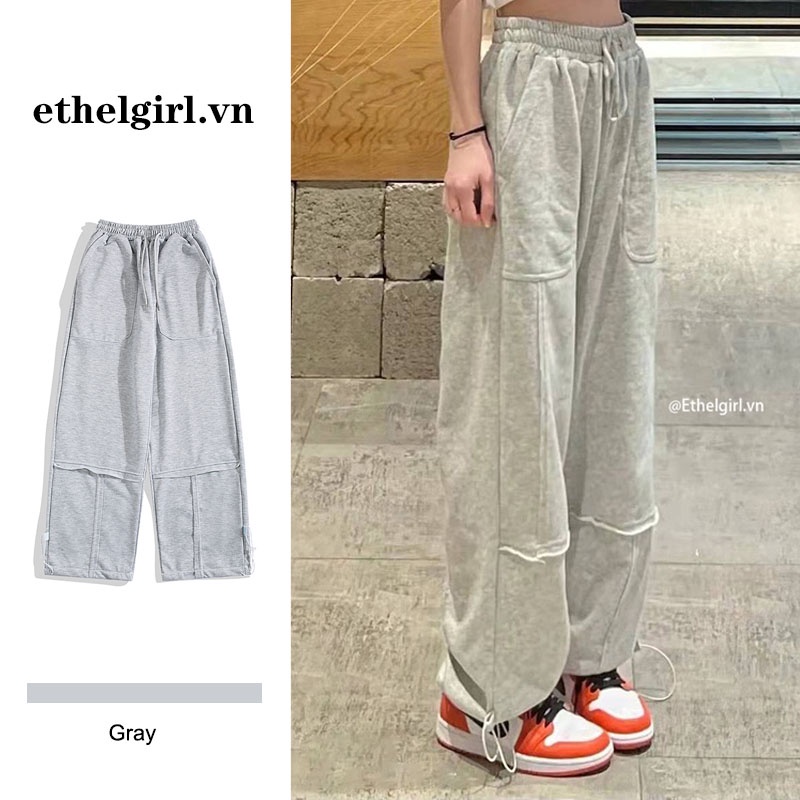 Ethelgirl Quần Thể Thao Ống Rộng Phong Cách retro Mỹ