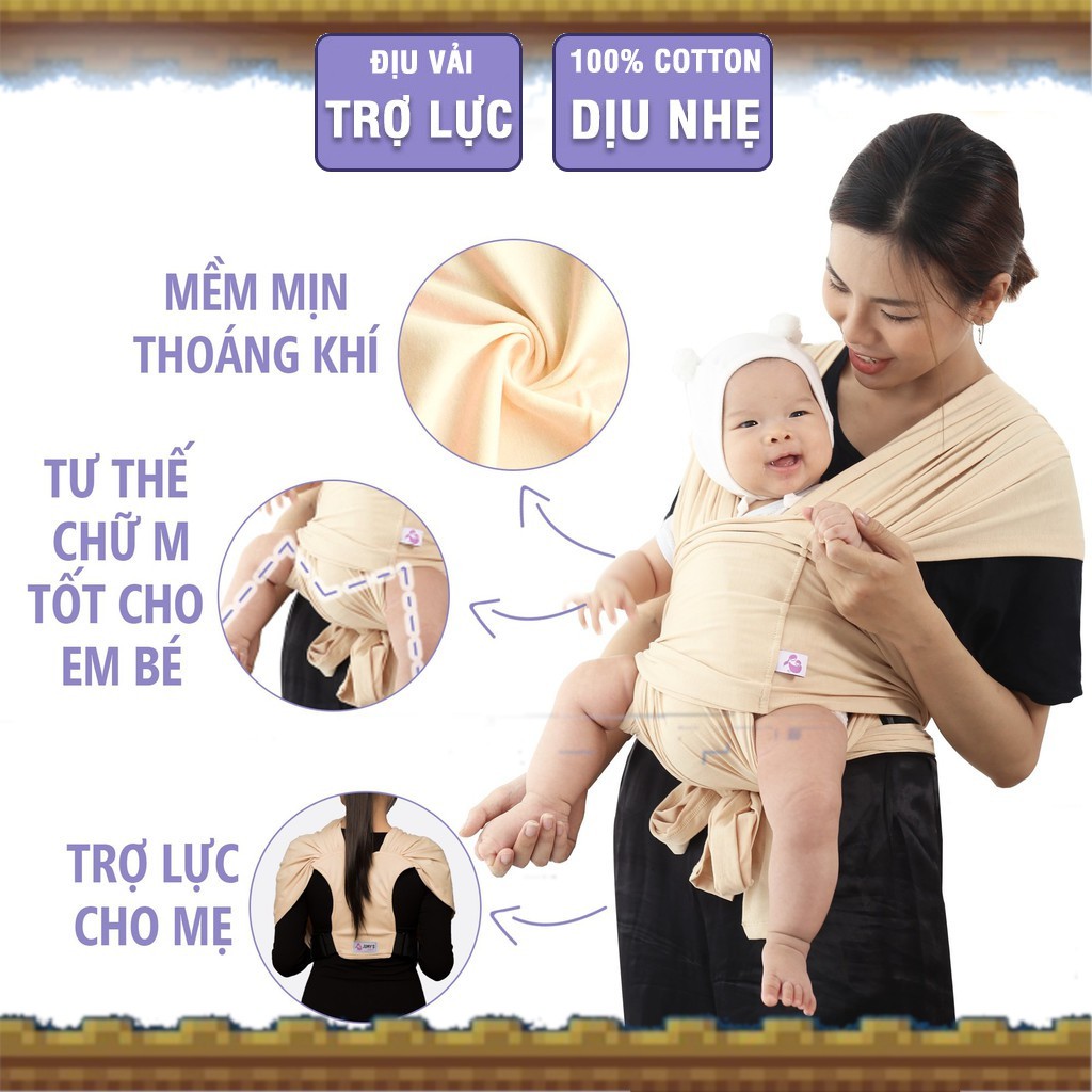 Địu em bé sơ sinh - Địu vải trợ lực cho bé  vải cotton mềm dịu - thoáng khí ( Hàng cao cấp Jummy )