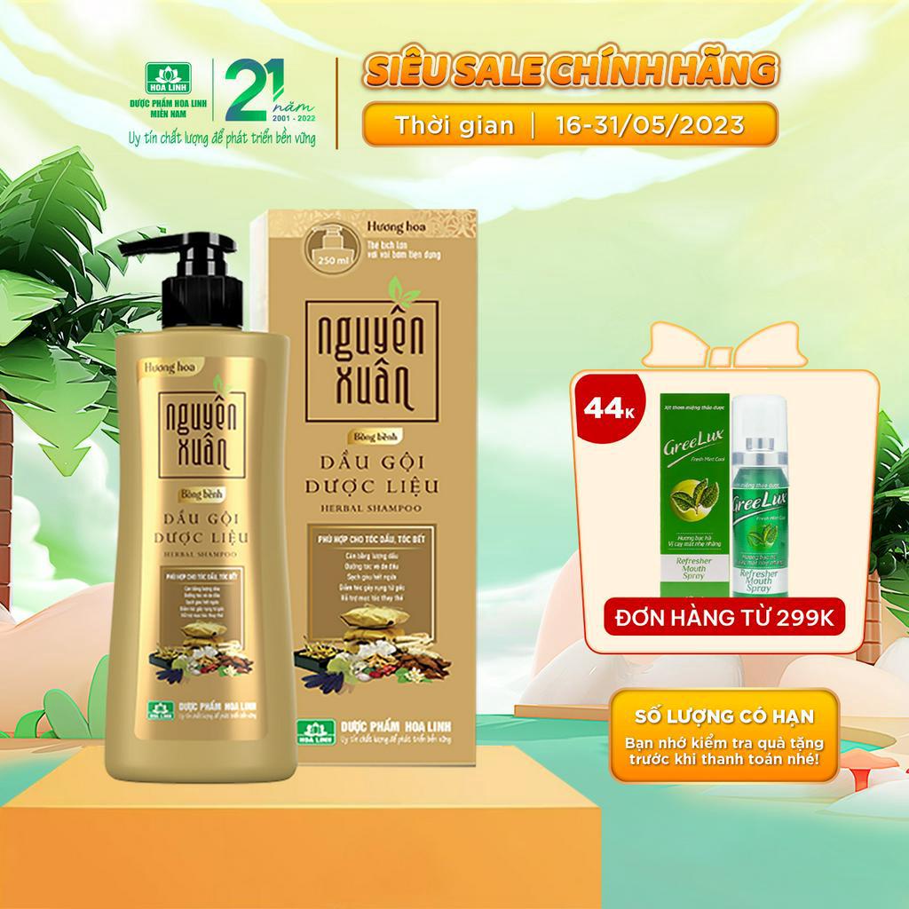 Dầu gội dược liệu Nguyên Xuân Bồng Bềnh 250ml - Ngát hương hoa, phù hợp với da đầu dầu.