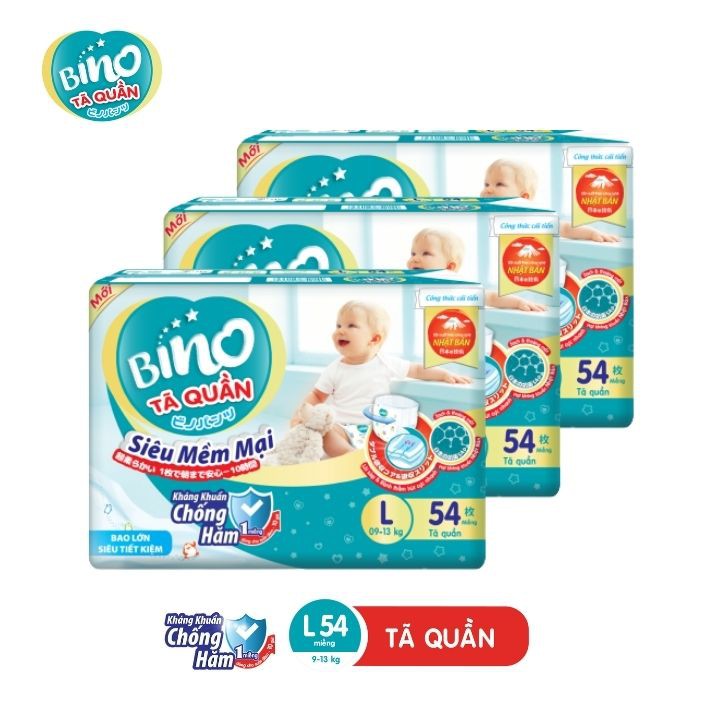 [Mã BMBAU50 giảm 7% đơn 99K] Tã quần Bino L54 (9-13kg) - Công nghệ Nhật Bản kháng khuẩn