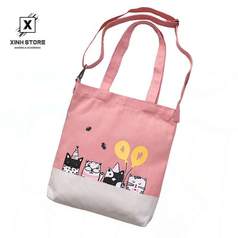 Túi Vải Tote XinhStore Hình Năm Mèo Bóng