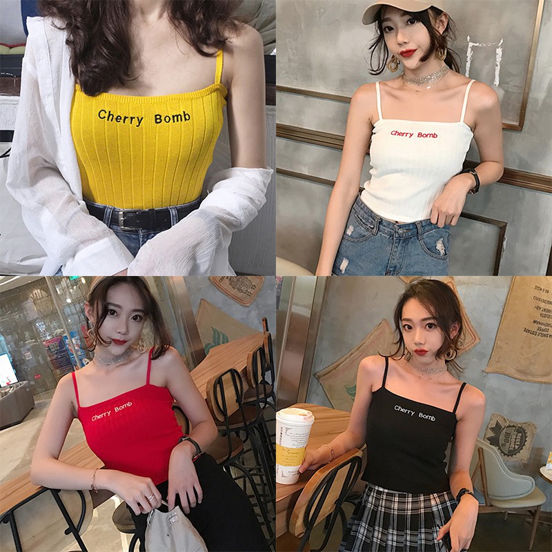 Women's Sexy Letter Print Knitted Short Camisole