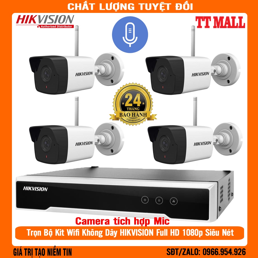 Trọn bộ 4 camera ip wifi không dây hikvision Dahua chính hãng Full HD 1080p Có Mic thu âm- Bảo hành 2 năm chính hãng