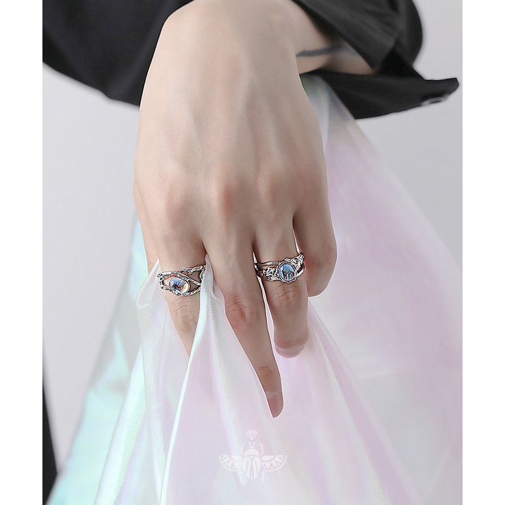 Nhẫn Đá Mặt Trăng Mở Điều Chỉnh Được Thiết Kế Thời Trang Cá Tính Cho Nam