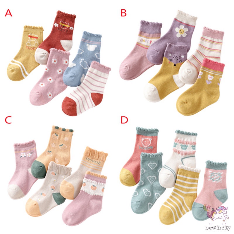 Set 5 Đôi Vớ Dài Trung Bình In Họa Tiết Hoạt Hình Phong Cách Hàn Quốc Thời Trang Xuân Thu Cho Bé Gái