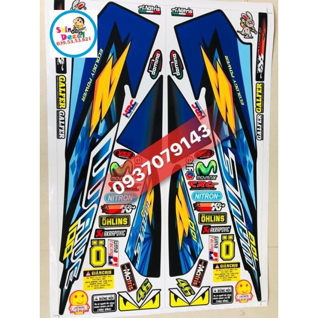 Tem rời wave đời đầu chữ S dán xe đen 3 lớp ko bay màu