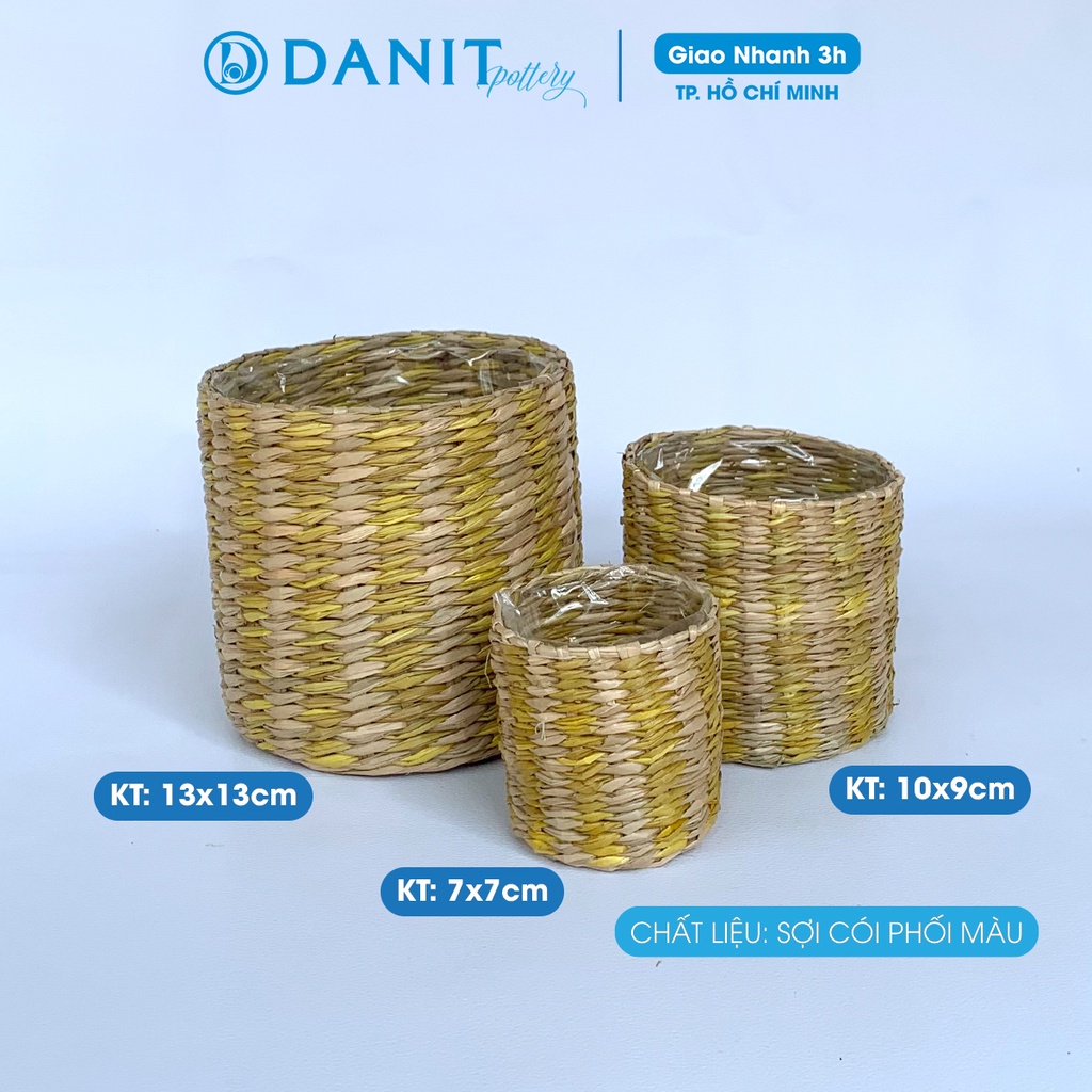 Giỏ cói hình trụ phối màu 7cm, 10cm, 13cm | giỏ cắm hoa giả, decor trang trí Danit Pottery
