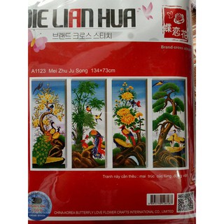 Tranh thêu chữ thập tùng cúc trúc mai A1123-134x73cm