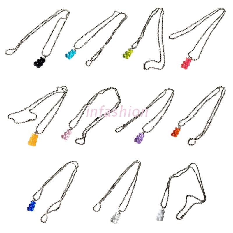 Vòng cổ Mặt Hình Gấu Gummy Hoạt Hình Bằng Nhựa Resin Màu Kẹo Cho Nữ