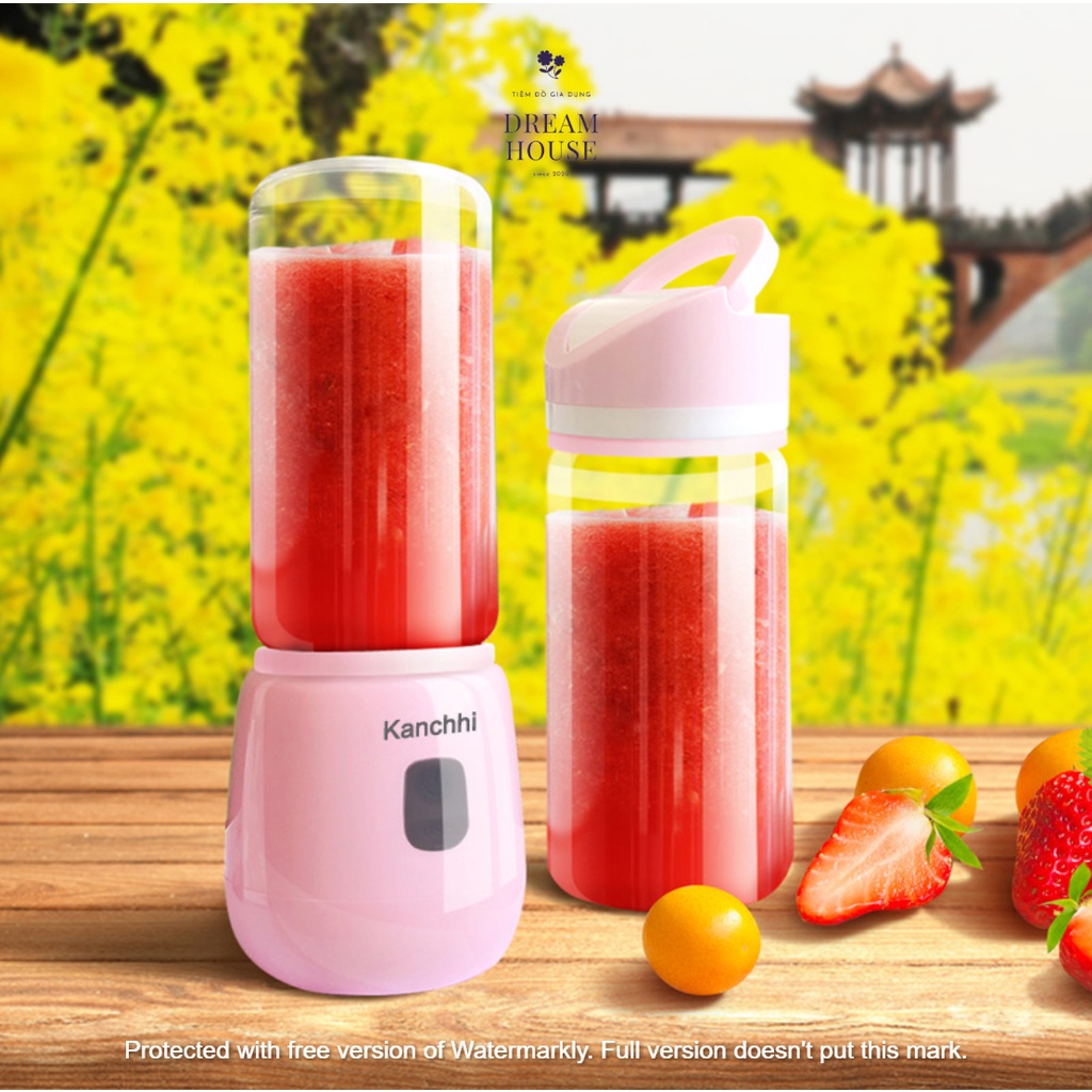 Máy Xay Sinh Tố Cầm Tay Kanchhi 4 Lưỡi Dao Dung Tích 300ml Cổng Sạc USB Tiện Dụng Nhỏ Gọn Mixiao