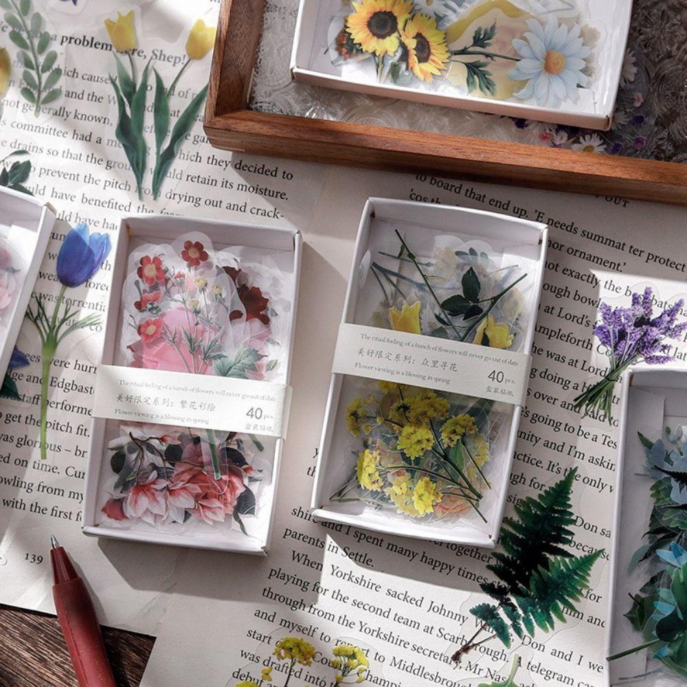 Sticker PET Họa Tiết Hoa Nhiều Màu Sắc Retro Trang Trí Sổ Tay DIY