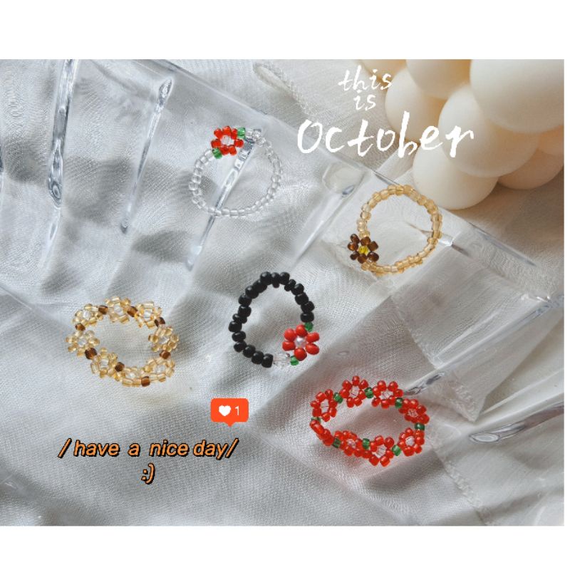 Nhẫn hạt cườm handmade, nhẫn hoa cúc, peony flowers giá siêu rẻ