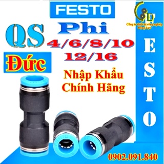 Khớp nối nhanh thẳng dây hơi máy nén khí Festo Đức 1cái QS✴️Chính Hãng✴️Van tiết lưu, đầu cút ống khí phi 4/6/8/10/12