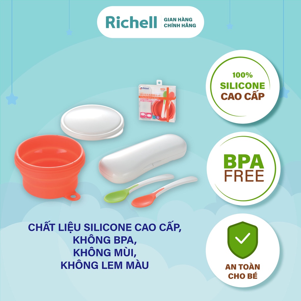 [MUA 1 TẶNG 1] Chén ăn dặm gấp gọn kèm 2 muỗng mềm Richell Nhật Bản | Baby