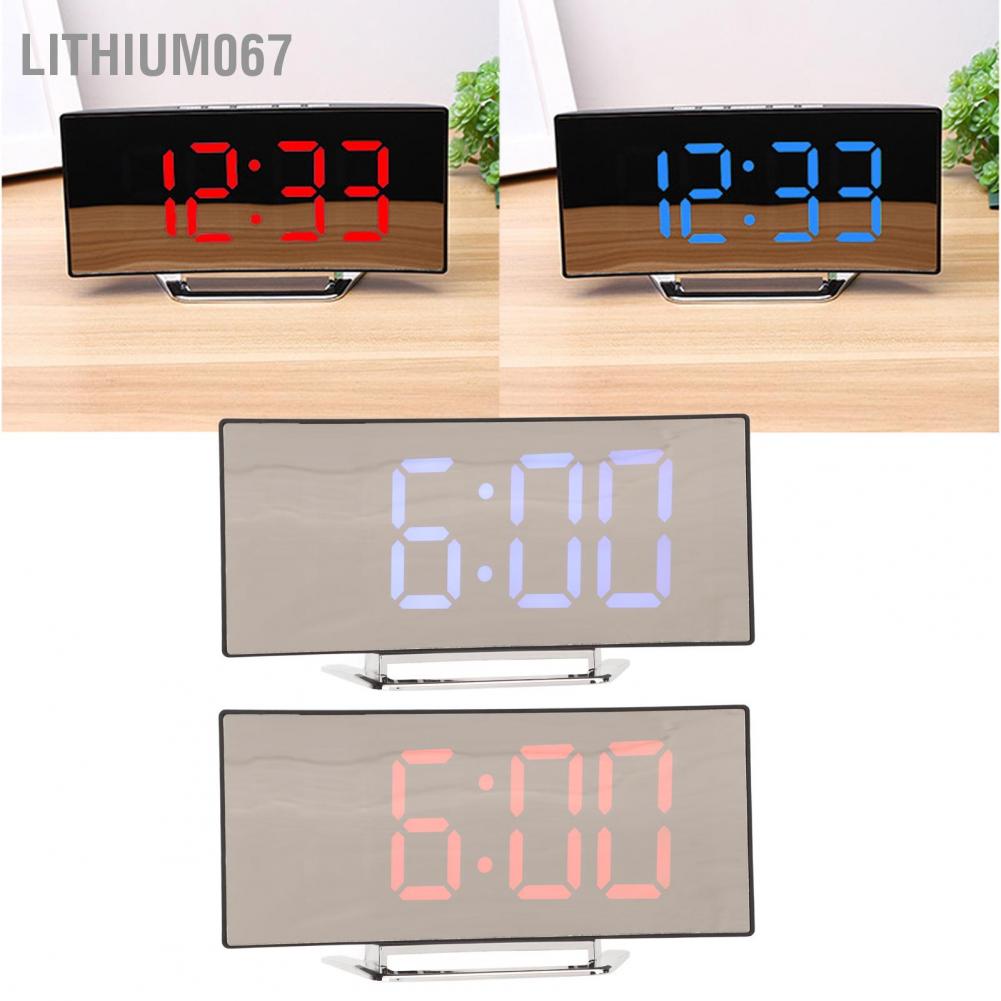 Lithium067 Lithium067 Gương đồng hồ báo thức kỹ thuật số Hiển thị nhiệt độ LED cong Đồng điện tử cho trang trí phòng ngủ tại nhà