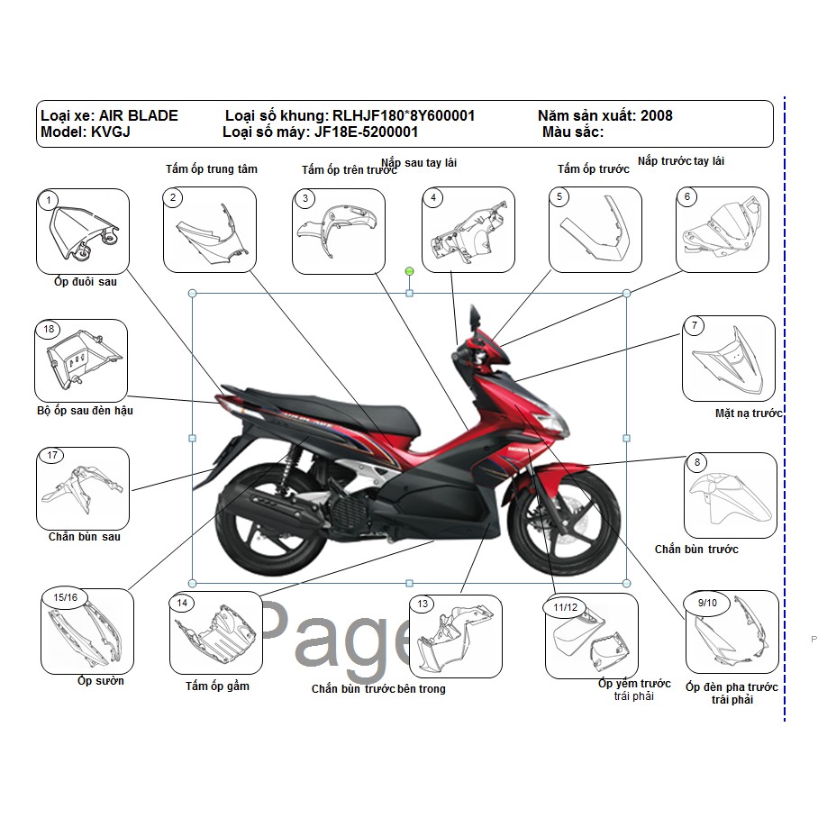 Bộ nhựa Honda Air Blade đời 2008