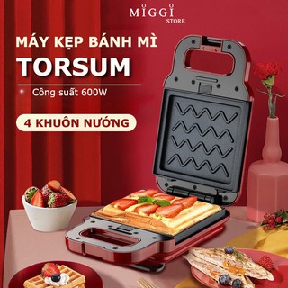 [GIÁ SỐC - TẶNG KÈM 4 KHUÔN] Máy kẹp bánh mì Torsom - Chống dính đá Maifan cao cấp - Máy nướng bánh mì đa năng