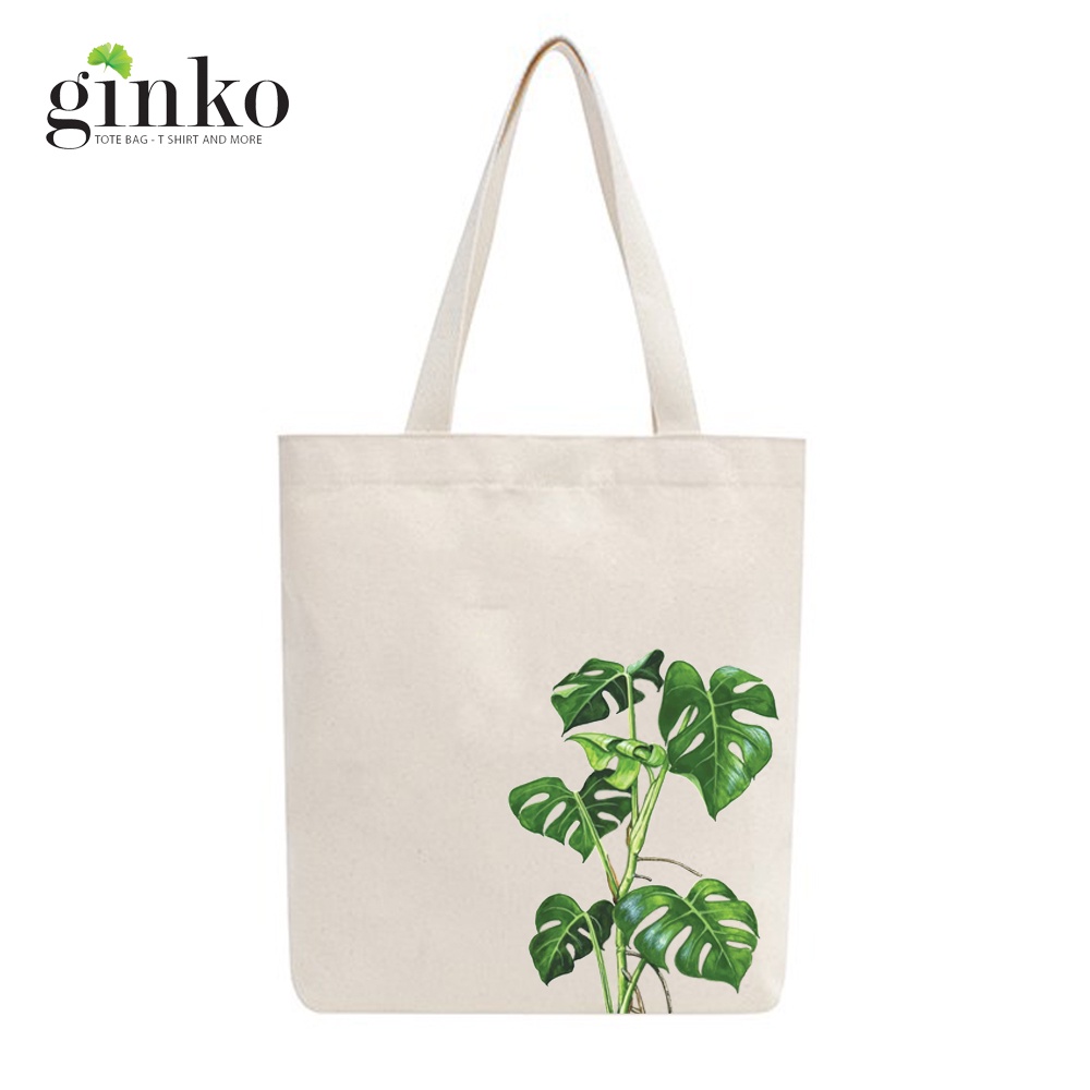 Túi tote vải mộc Ginko dây kéo in hình cây lá M55