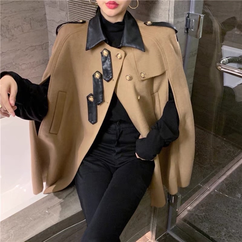 [Sẵn be] Áo khoác dạ cape choàng cổ đóng khuy phong cách sang trọng | BigBuy360 - bigbuy360.vn