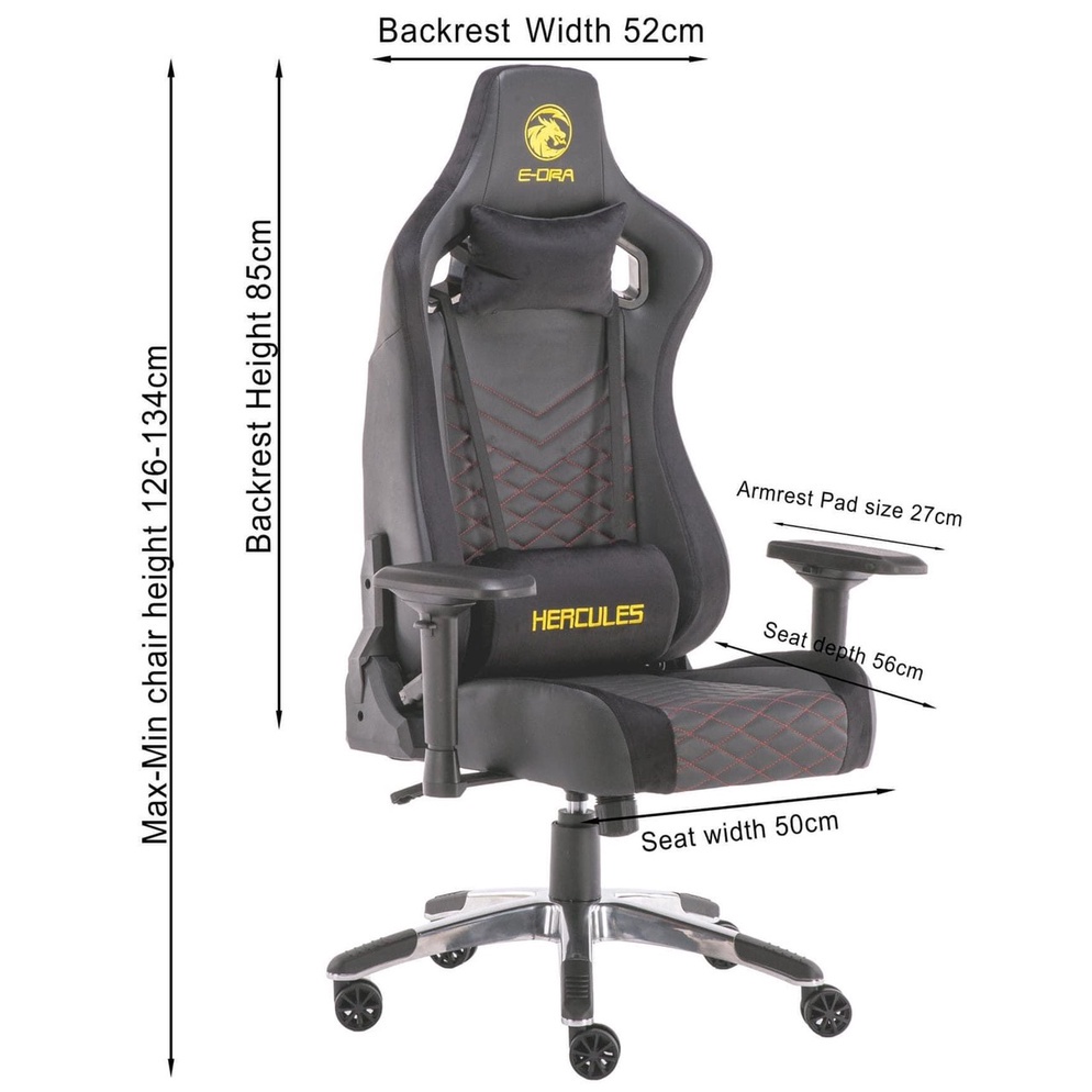 Ghế gaming E-DRA Hercules EGC203 V2 Black, Ghế Gaming Cao cấp Chống Đau Lưng, Êm Ái