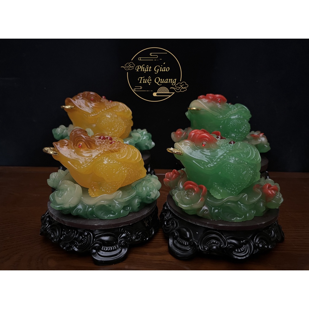 Cóc ( Thiềm Thừ ) Ngậm Đồng Tiền #27 Ngồi Trên Hoa Mẫu Đơn Đế gỗ  - Phật Giáo Tuệ Quang