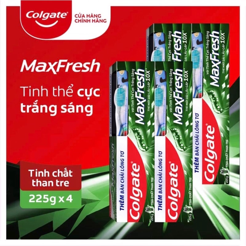 1 Tuýp Kem đánh răng hơi thở thơm mát và làm trắng răng Colgate Maxfresh Bamboo Charcoal 225g kèm bàn chải lông tơ