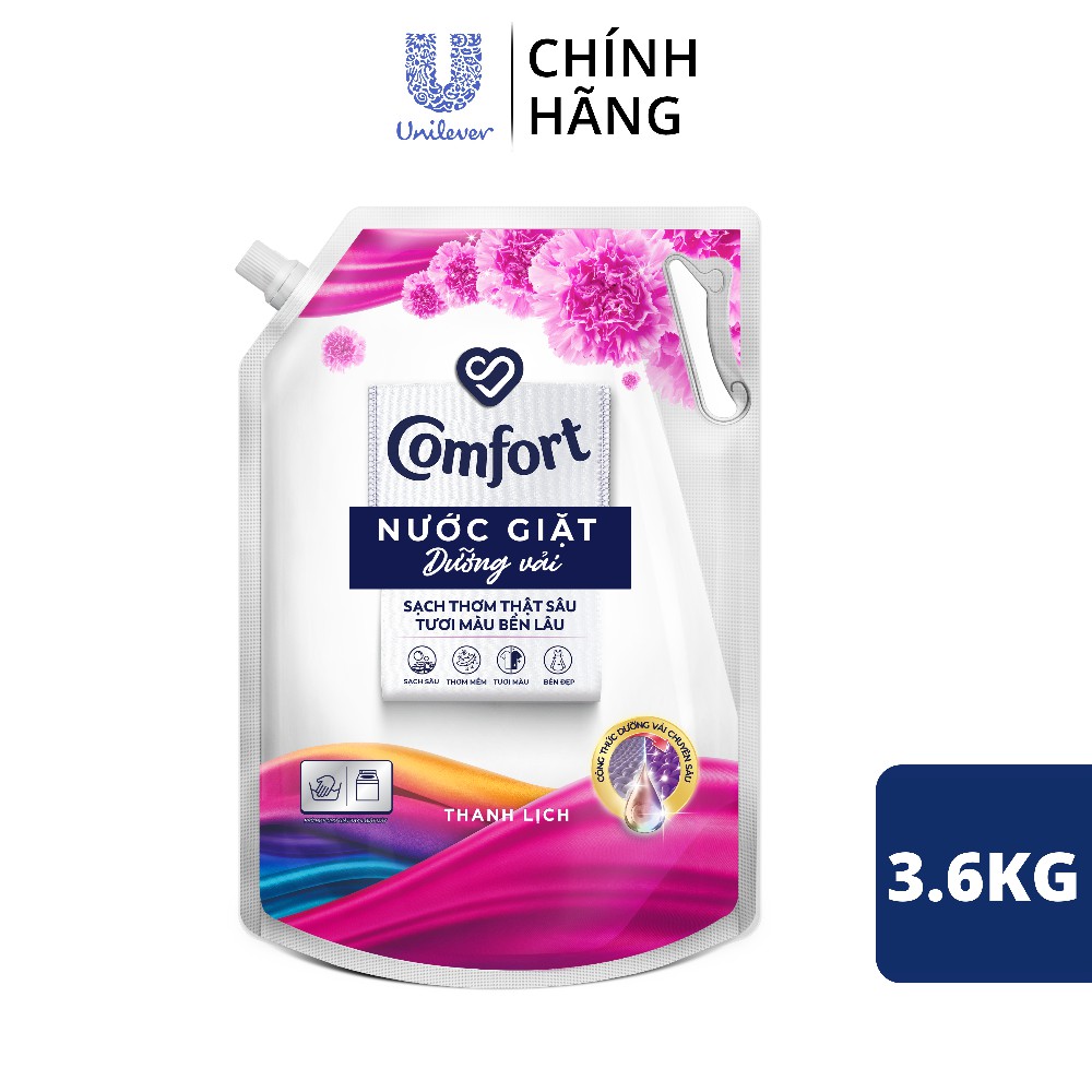 Nước Giặt Dưỡng Vải Comfort Đa Chức Năng Hương Thanh Lịch Giúp Quần Áo Sạch Thơm &amp; Tươi Màu Túi 2,2kg/3,6kg