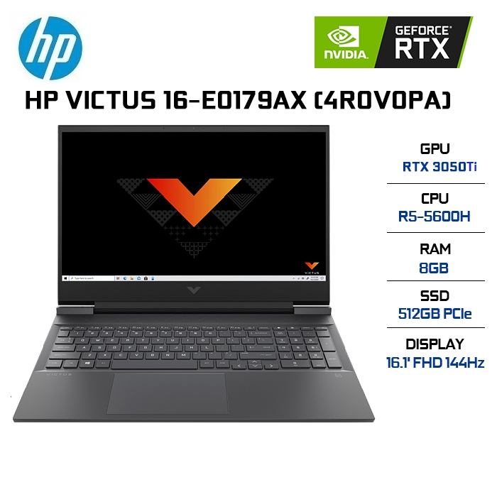 Laptop HP Victus 16-e0179AX 4R0V0PA R5-5600H 8G 512G RTX3050Ti 16.1' 144Hz W10